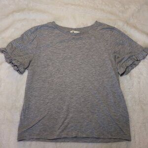 H&M Heather Gray Ruffle Sleeve Crew Neck Short Sleeve T-Shirt Sz XS